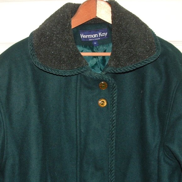 NEW Forest Green Sz 10 Wool Blend Full Zip Warm Winter Coat Pockets HERMAN KAY - Picture 2 of 7
